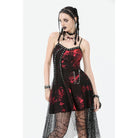 Darkinlove Women's Grunge Red Tie-dye Slip Dress with Mesh Hem