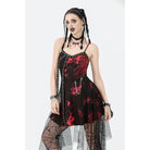 Darkinlove Women's Grunge Red Tie-dye Slip Dress with Mesh Hem