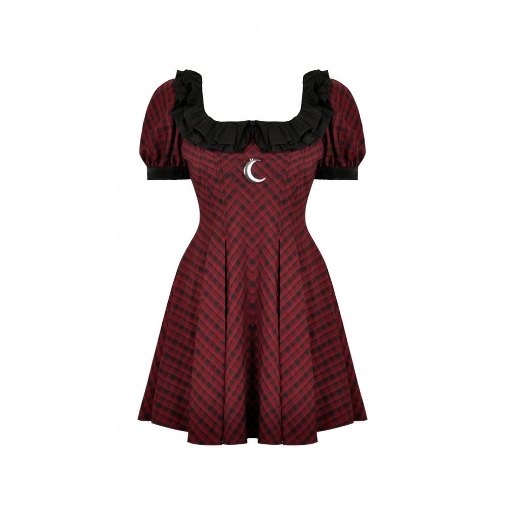 Darkinlove Women's Grunge Ruffled Collar Plaid Dress