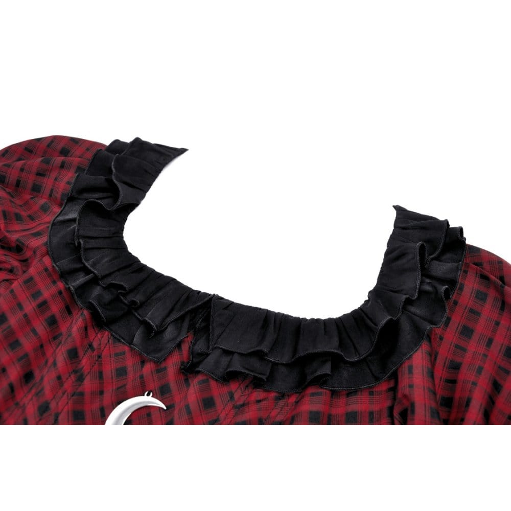 Darkinlove Women's Grunge Ruffled Collar Plaid Dress