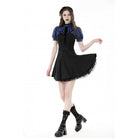 Darkinlove Women's Grunge Stand Collar Striped Splice Dress