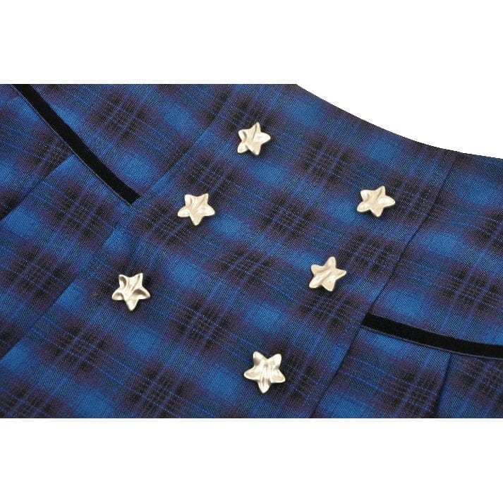 Darkinlove Women's Grunge Stars Plaid Short Skirt Blue