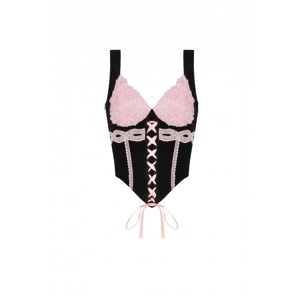 Darkinlove Damen Grunge Strappy Lace Splice Velvet Bustier