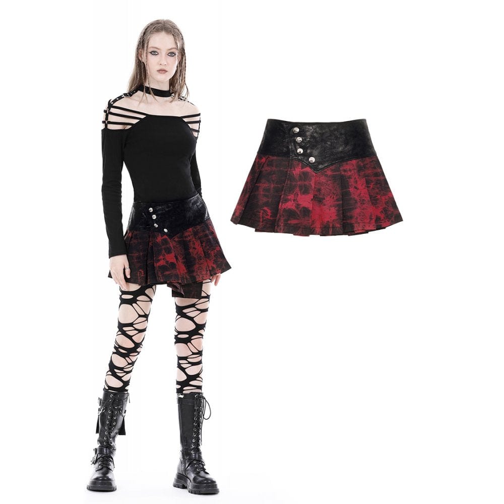 Darkinlove Women's Grunge Tie-dyed Splice Pleated Skirt