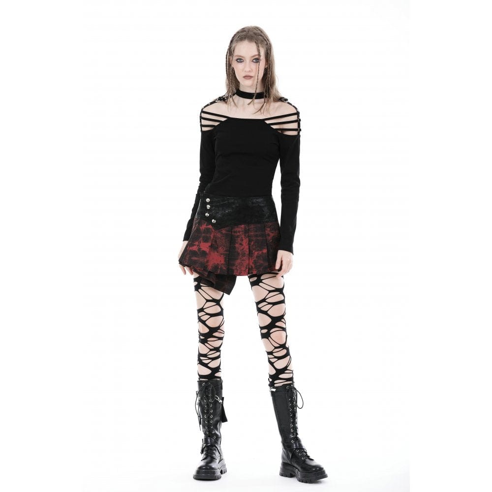 Darkinlove Women's Grunge Tie-dyed Splice Pleated Skirt