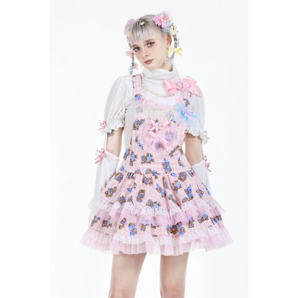 Darkinlove Women's Lolita Bear Printed Layered Overall Dress