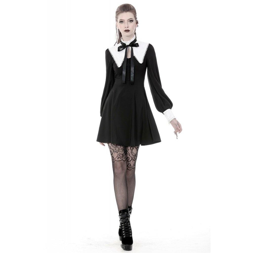 Darkinlove Women's Lolita Black&White Bow Neck Dresses