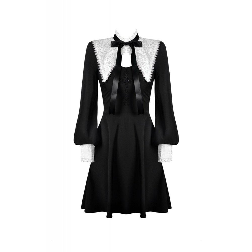 Darkinlove Women's Lolita Black&White Bow Neck Dresses