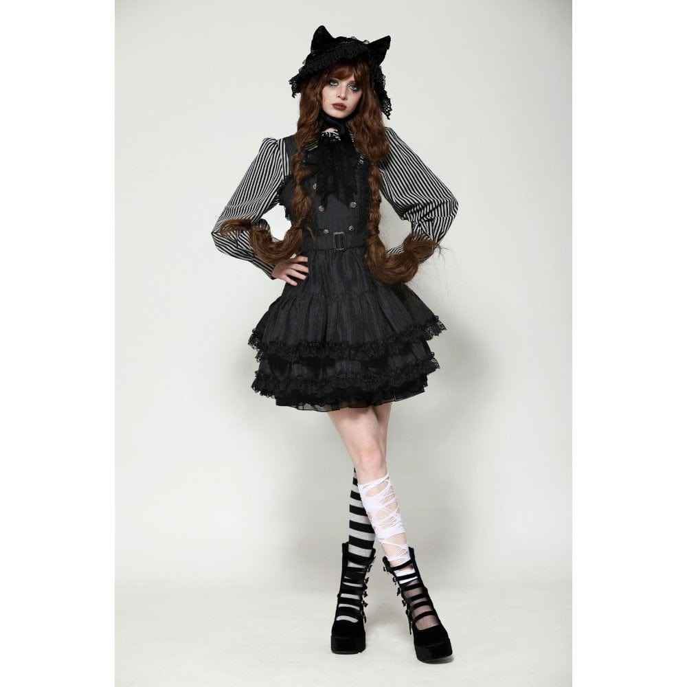 Darkinlove Women's Lolita Buttons Lace Suspender Skirt