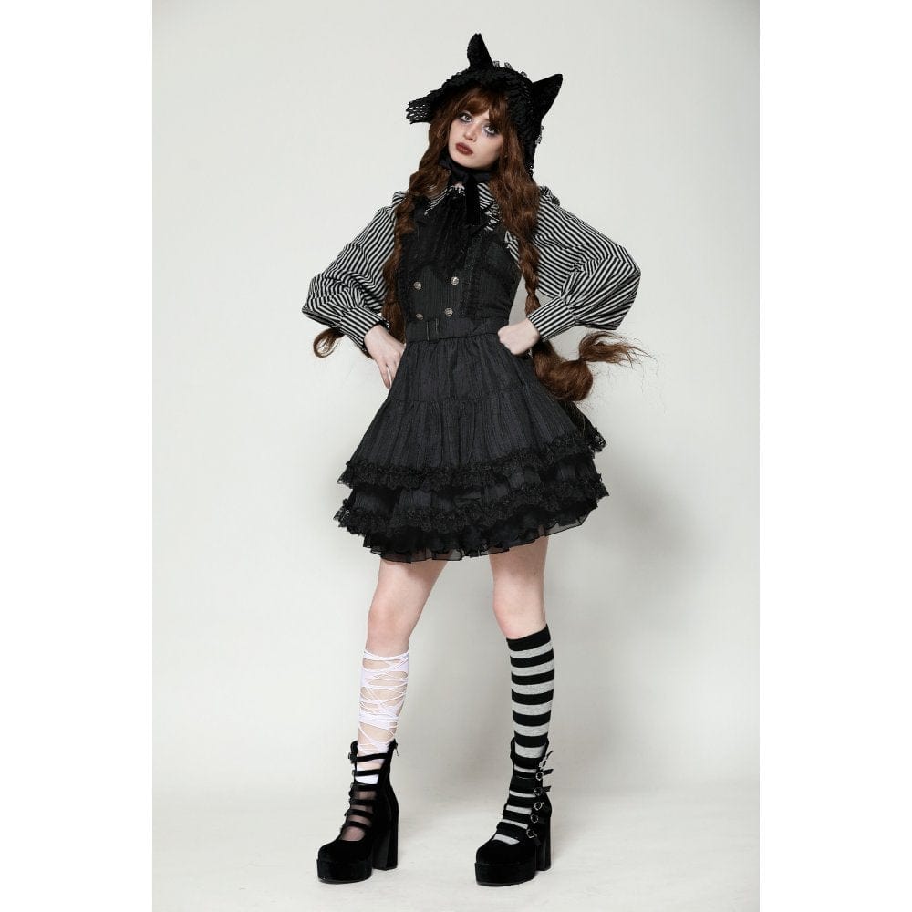 Darkinlove Women's Lolita Buttons Lace Suspender Skirt