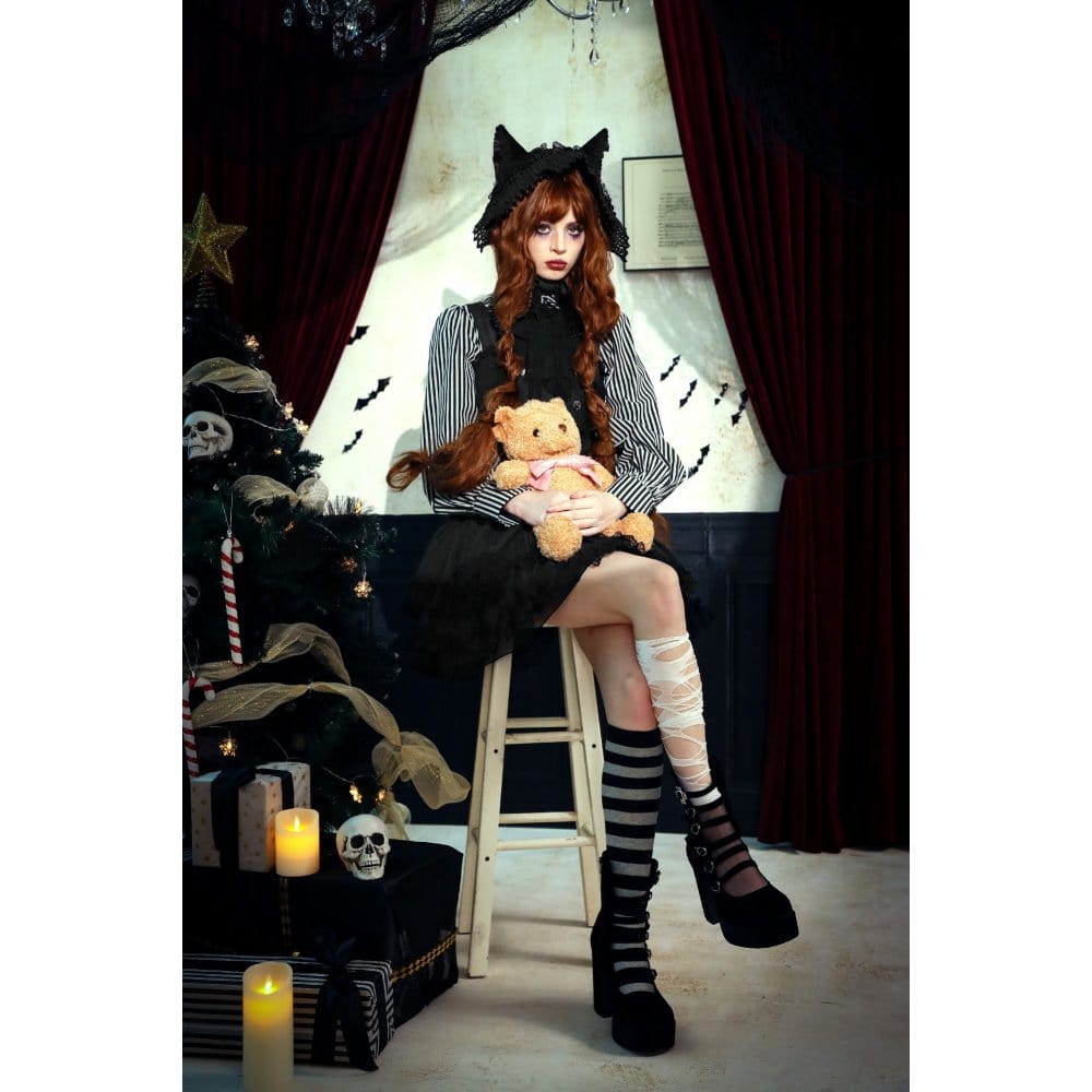 Darkinlove Women's Lolita Buttons Lace Suspender Skirt