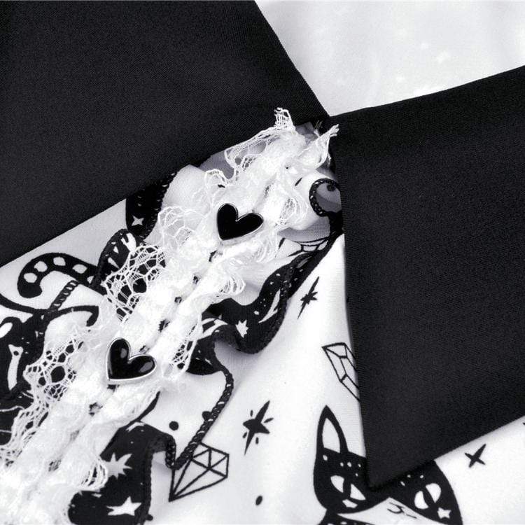 Darkinlove Women's Lolita Cat Printed Peter Pan Collar Short Dresses with Belt