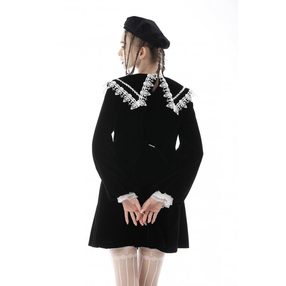 Darkinlove Women's Lolita Doll Collar Puff Sleeved Velvet Dress