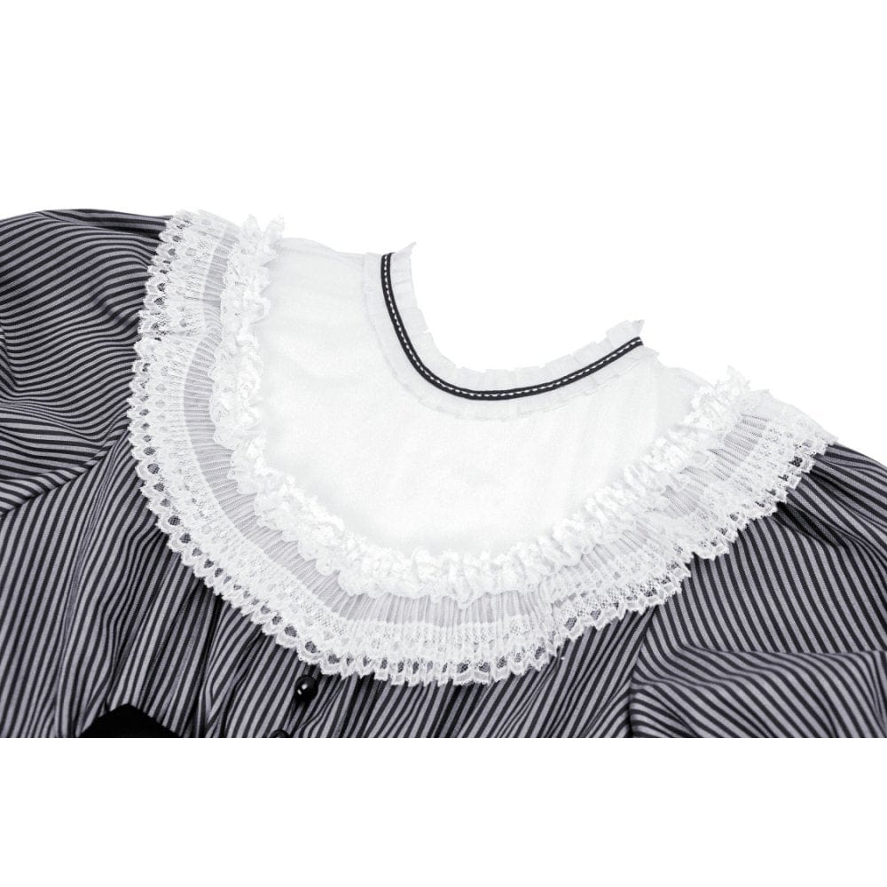 Darkinlove Women's Lolita Lace Collar Striped Dress
