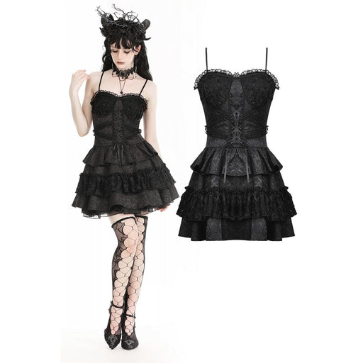 Darkinlove Women's Lolita Lace Splice Ruffled Party Slip Dress