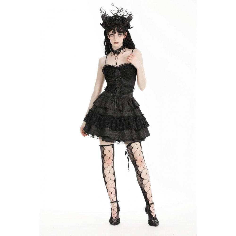 Darkinlove Women's Lolita Lace Splice Ruffled Party Slip Dress