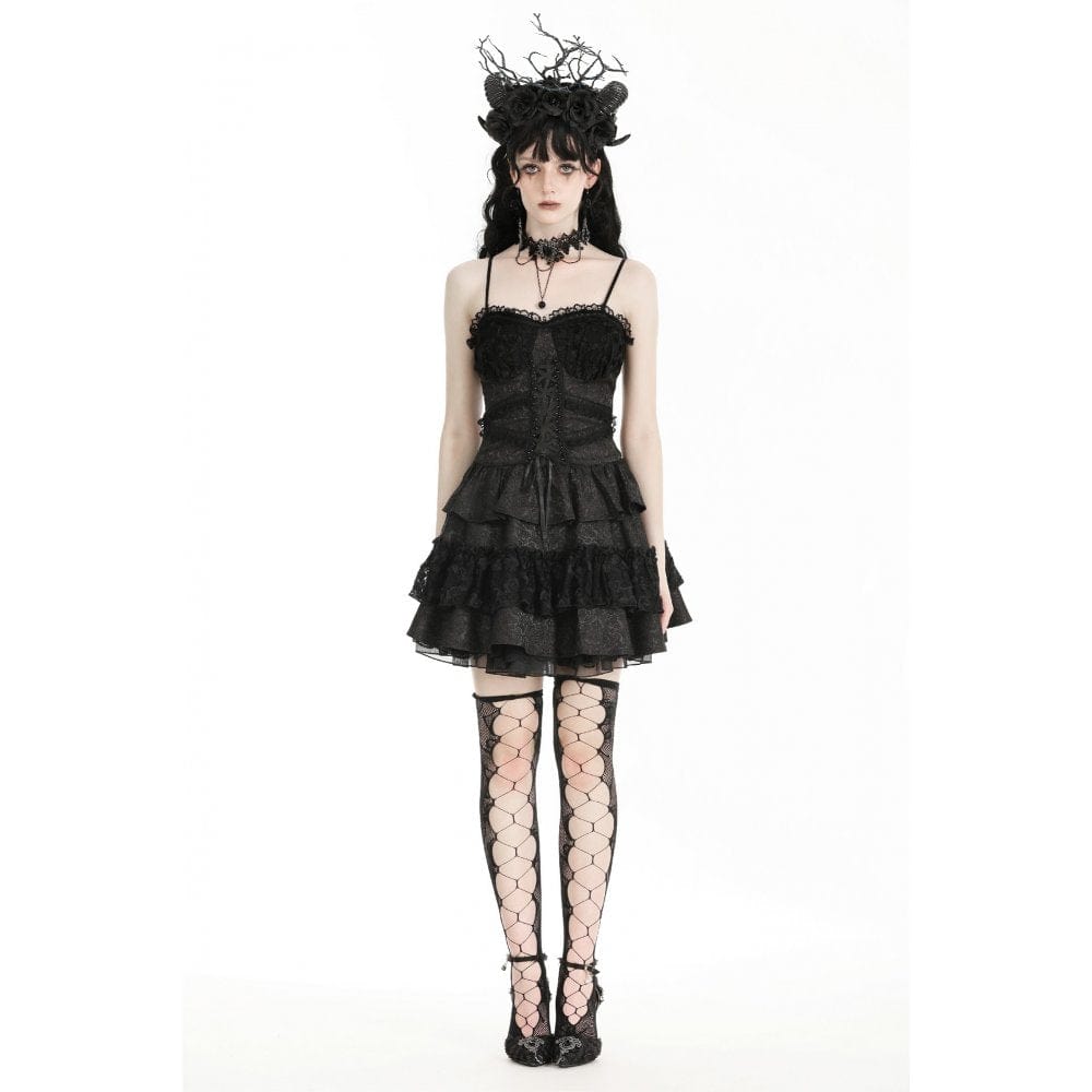 Darkinlove Women's Lolita Lace Splice Ruffled Party Slip Dress