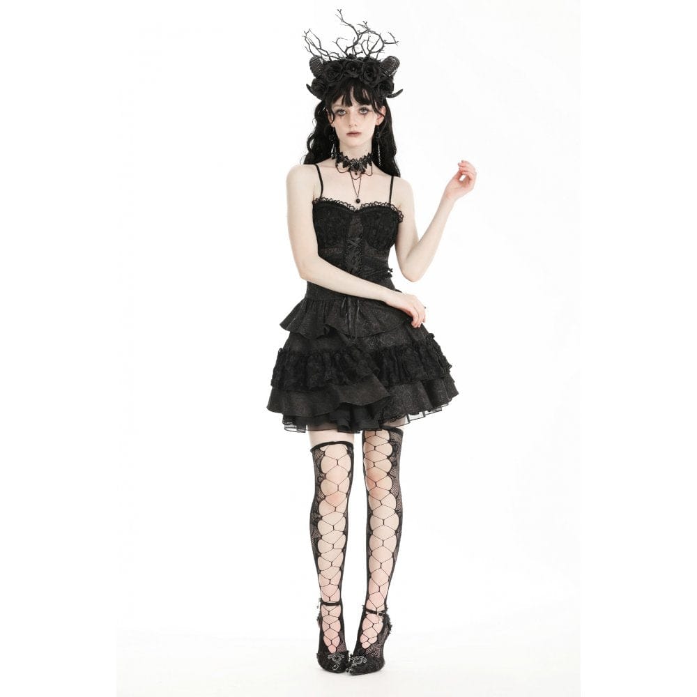 Darkinlove Women's Lolita Lace Splice Ruffled Party Slip Dress