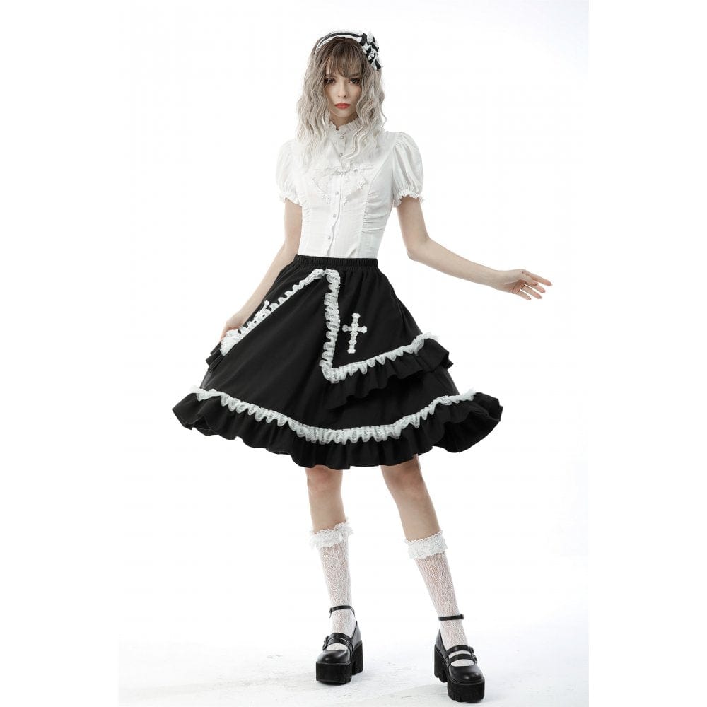 Darkinlove Women's Lolita Layered Ruffles Doll Skirt