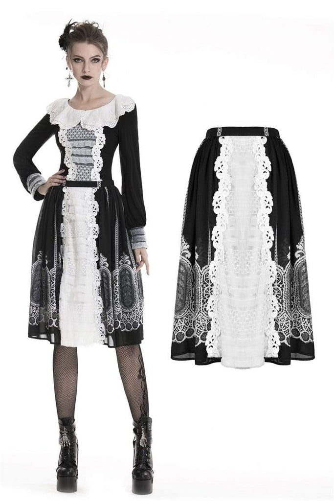Darkinlove Women's Lolita Print Black&White Lace Circle Skirts