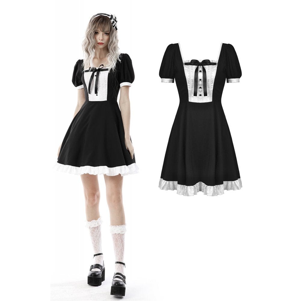 Darkinlove Women's Lolita Puff Sleeved Maid Dress Cosplay Costume