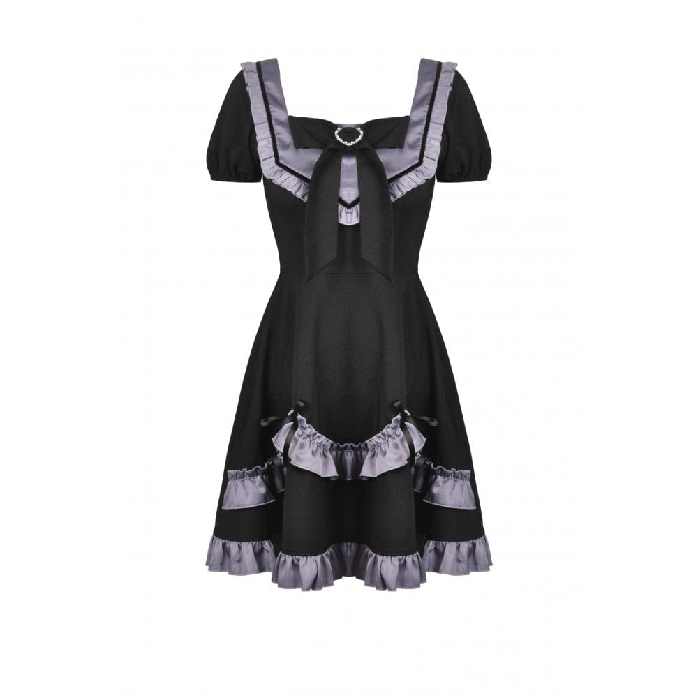 Darkinlove Women's Lolita Square Collar Contrast Color Multilayer Dress with Bowknot