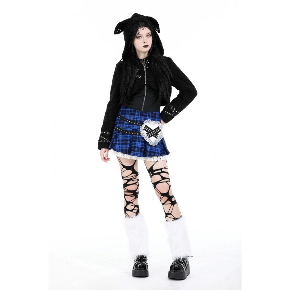 Darkinlove Women's Lolita Studded Plaid Pleated Skirt