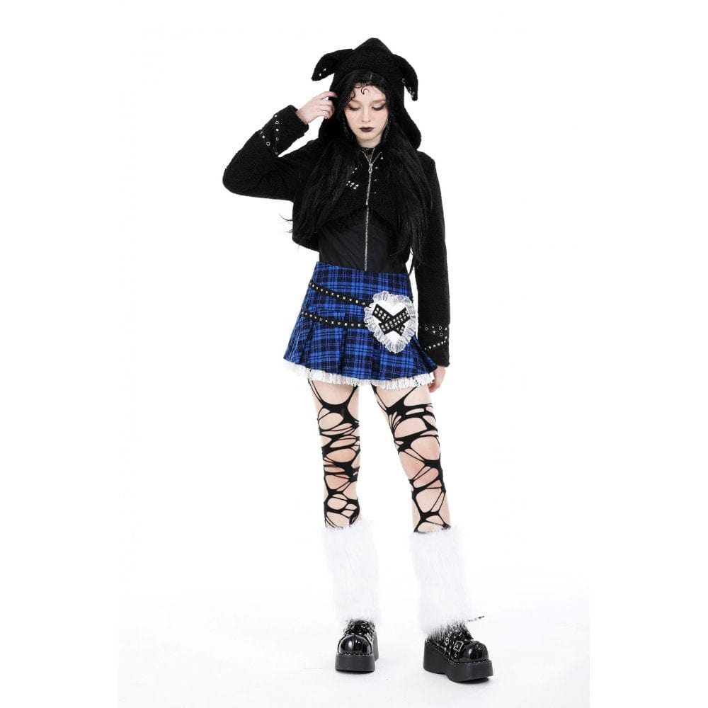 Darkinlove Women's Lolita Studded Plaid Pleated Skirt