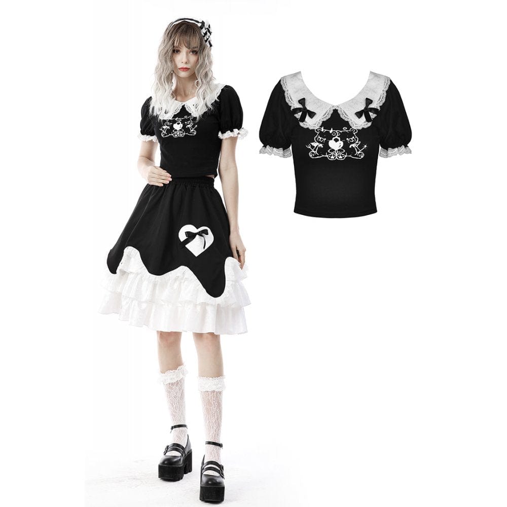 Darkinlove Women's Lolita Two Little Bear Midriff-baring Doll Shirt