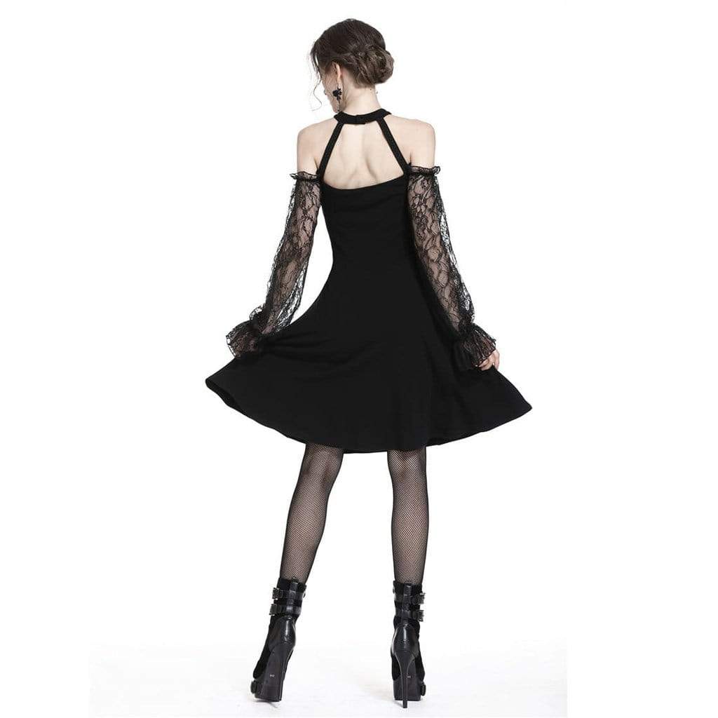 Darkinlove Women's Off shoulder Punk Dress With Lace Sleeves