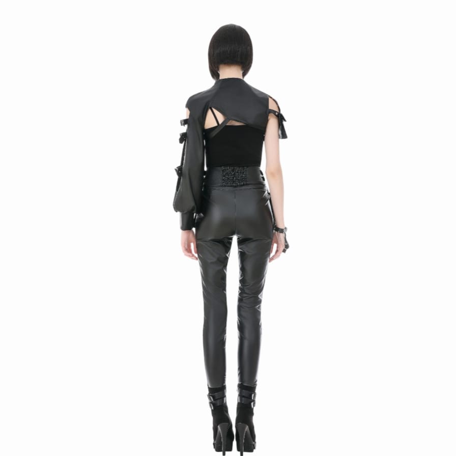 Mantella punk asimmetrica da donna Darkinlove con occhielli e fibbia, cinturino e ritagli
