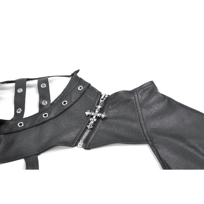 Mantella punk asimmetrica da donna Darkinlove con occhielli e fibbia, cinturino e ritagli