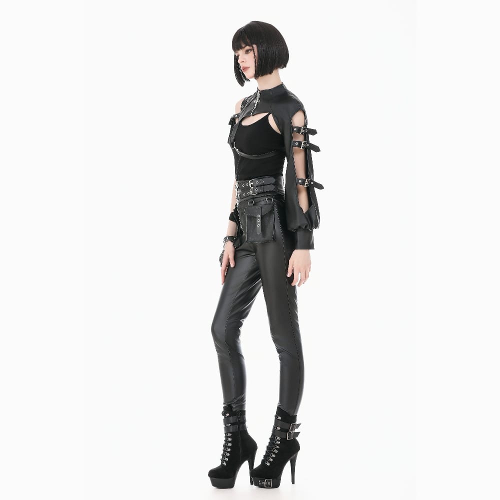 Darkinlove Women's Punk Asymmetric Eyelet Buckle-up Strap Cutout Cape