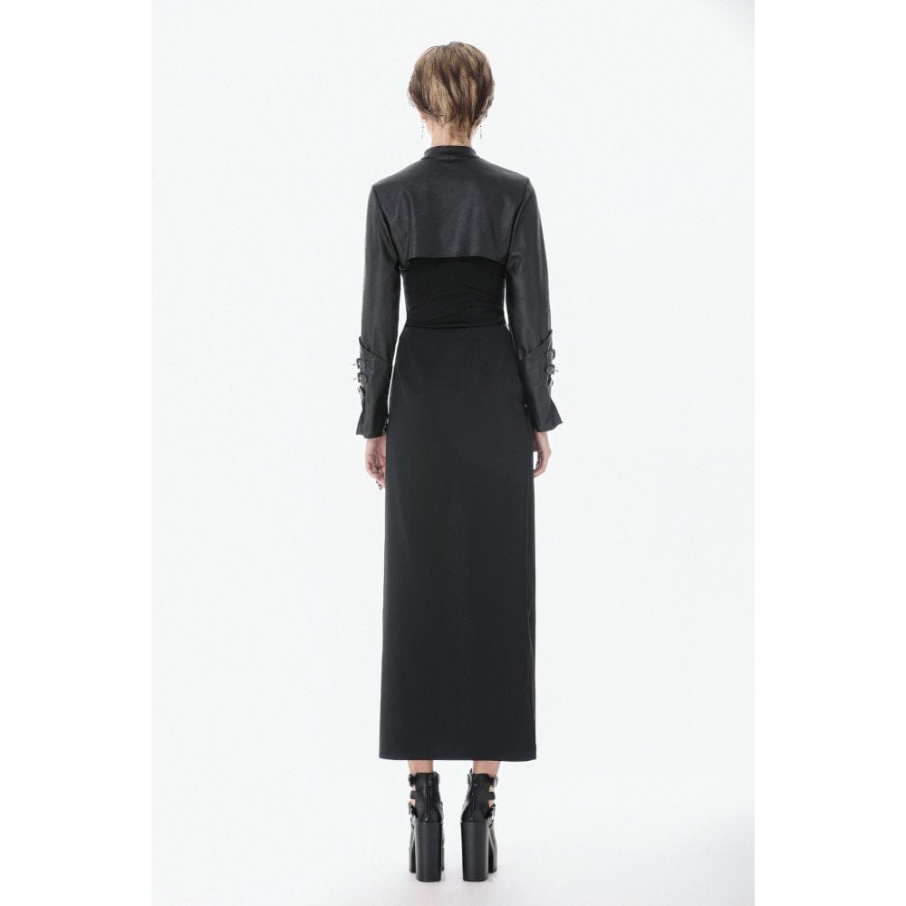 Darkinlove Women's Punk Asymmetric Eyelet Strappy Zip Long Skirt