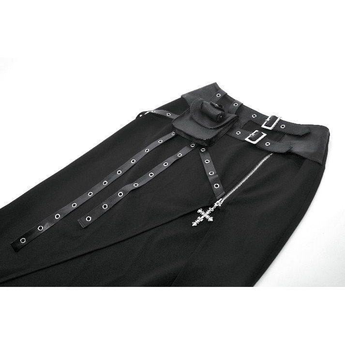 Darkinlove Women's Punk Asymmetric Eyelet Strappy Zip Long Skirt