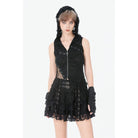 Darkinlove Women's Punk Asymmetric Ripped Hooded Top