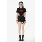 Darkinlove Women's Punk Asymmetry Rivet Shorts with Leg Strap