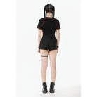 Darkinlove Women's Punk Asymmetry Rivet Shorts with Leg Strap