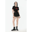 Darkinlove Women's Punk Asymmetry Rivet Shorts with Leg Strap