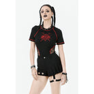 Darkinlove Women's Punk Asymmetry Rivet Shorts with Leg Strap