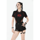 Darkinlove Women's Punk Asymmetry Rivet Shorts with Leg Strap