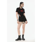 Darkinlove Women's Punk Asymmetry Rivet Shorts with Leg Strap