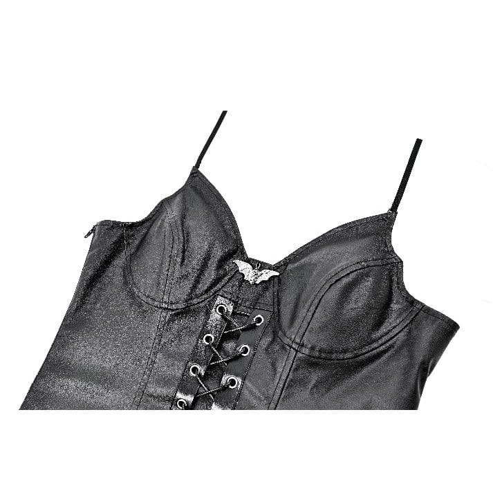 Darkinlove Women's Punk Bat Decor Lace-up Crop Top