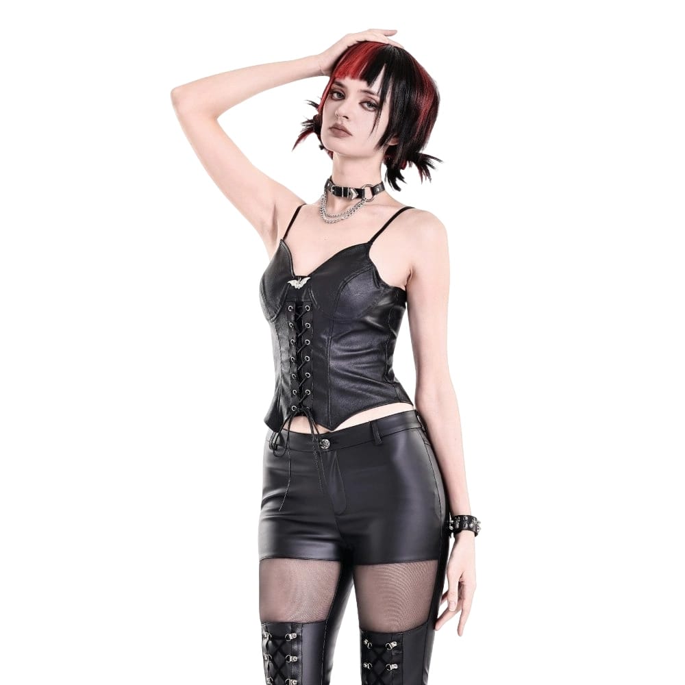 Darkinlove Women's Punk Bat Decor Lace-up Crop Top