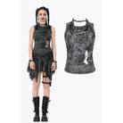 Darkinlove Women's Punk Big Pin Ripped Tank Top