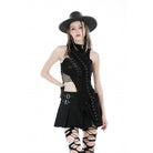 Darkinlove Damen Punk Faltenrock mit großen Taschen und Schnalle