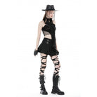 Darkinlove Damen Punk Faltenrock mit großen Taschen und Schnalle