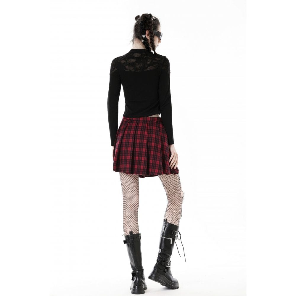Darkinlove Women's Punk Big-pocket Plaid Pleated Skirt