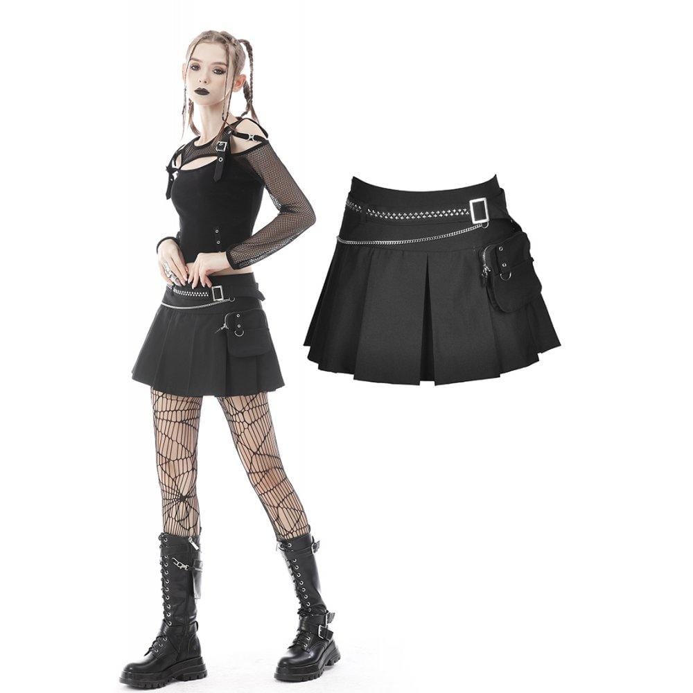 Darkinlove Women's Punk Big-pocket Pleated Skirt with Belt