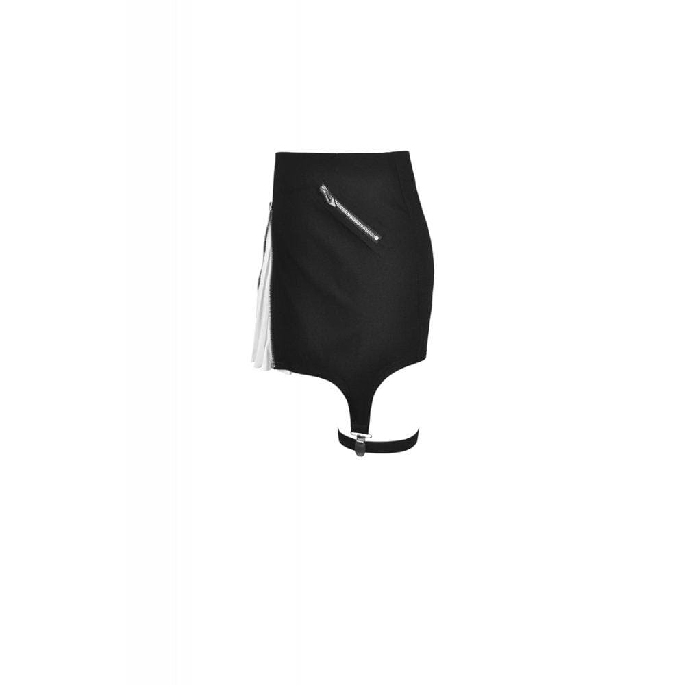 Darkinlove Women's Punk Black&White Side Irregular Short Skirts